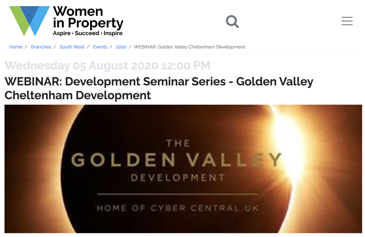 WiPUK's tweet photo. Find out about the Golden Valley Development, the new home of Cyber Central, Cheltenham.  Speakers on this webinar, WEDS 5 AUG,brought to you by @WiP_SW @fbeonline and FFT,  include @AYUKViews @CheltenhamBC and @CyNamHub 
Members only - book here 
https://t.co/pGOJQH6ba4 https://t.co/5pqa9YOnWK