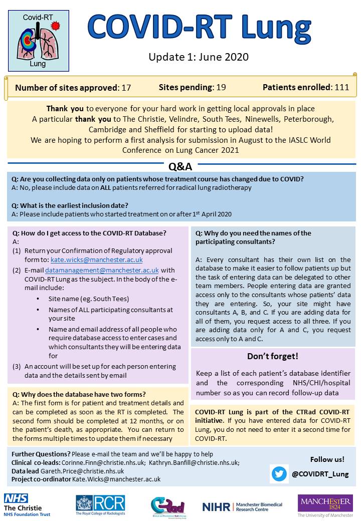 Here's last month's update, look out for another update soon. The project is progressing quickly and we now have almost 300 patients in the database. Thanks to all the participating centres. #CTRadCOVID_RT #NCRI_CTRad