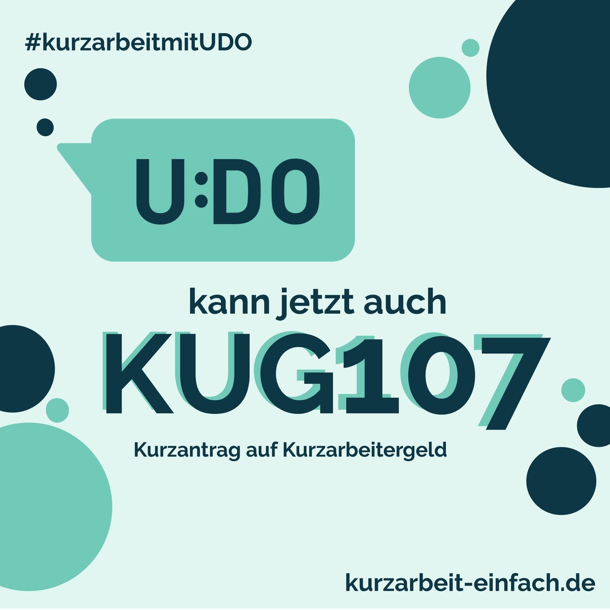 UDO goes #Kug107! Seit letzter Woche kann UDO auch den Kurzantrag für Kurzarbeitergeld ausfüllen. Danke an die <a href="/Bundesagentur/">Bundesagentur für Arbeit</a> für ihren Support bei diesem Projekt! Schaut vorbei: bit.ly/3hiBFS9 #kurzarbeitmitUDO #kurzarbeiteinfach #ChatbotUDO #UDOmachtseinfach