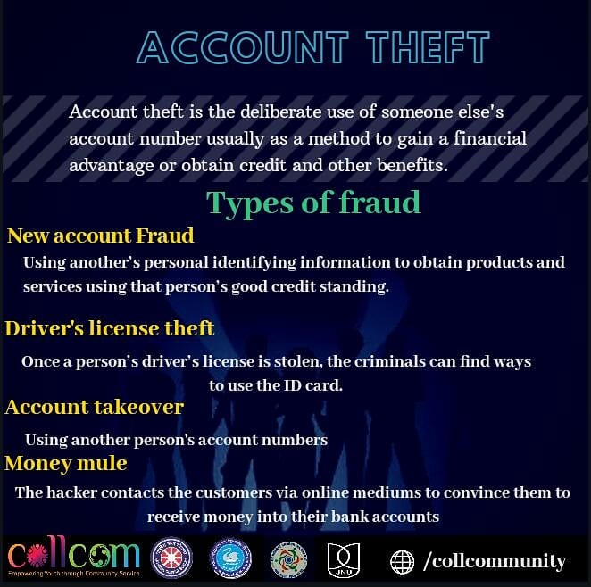 CollCommunity's tweet photo. Are your Accounts Protected???
~Fight back against Account Theft
~Deter
~Detect
~Defend
~Never hold back: Charge against immediately!!!
#english
#accounttheft #accounts #license #fraudsters #businessidentitytheft #collcommunity #nssslbsrsv #nssjnu #youthforchange #nss #jnu https://t.co/wTmXWRGHaM