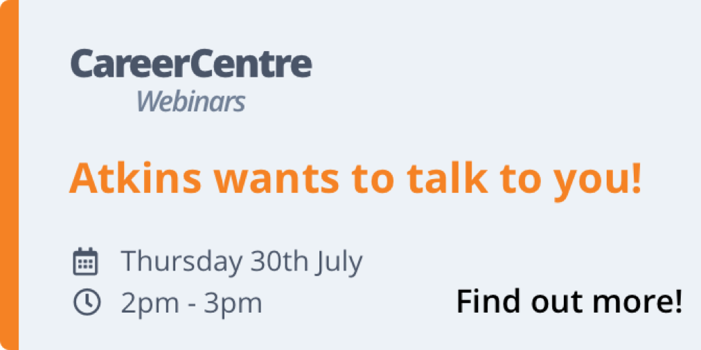 gradcracker's tweet photo. Gradcracker is organising a series of webinars which will give you the chance to hear from our employers. And we’re excited to announce that our first #webinar will be hosted by #Gradcracker and consultancy giant #Atkins! Find out more here - https://t.co/KnB0TiAQV3 https://t.co/qSlZhkAhzr