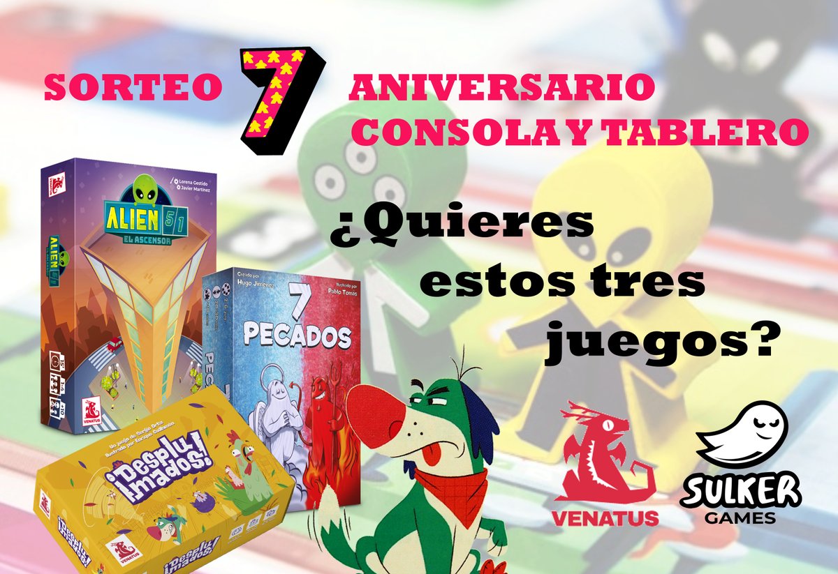 consolaytablero's tweet photo. ¡SORTEAMOS UN PACK CON ALIEN 51, ¡DESPLUMADOS! Y 7 PECADOS! ¿Lo quieres? 1. Sigue a @venatusedicion, @SulkerGames y @consolaytablero. 2. Menciona a tus amigos. ¿Nos ayudas retuiteando? Hasta el 26 de julio a las 23.59. Más info: https://t.co/UzonzhxpnL #juegosdemesa #sorteo https://t.co/31GpPQKq0W
