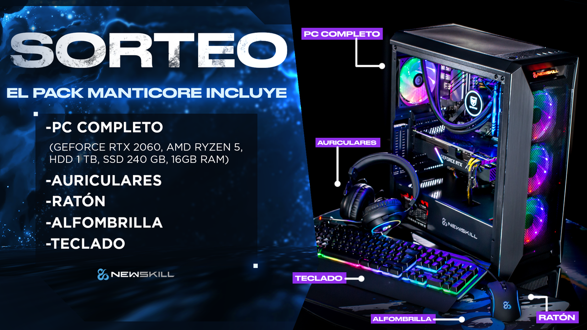 🔷#SORTEO PC GAMING + PERIFÉRICOS 🔷
Sorteamos a #ManticoreTournament, que incluye un PC Gaming completo + periféricos Newskill, valorado en 1499€ 😱

Para participar:

🔹RT 
🔹Sigue a @newskill_ES 
🔹Menciona a un amigo con #SorteoNewskillManticore, sin límite de participación.