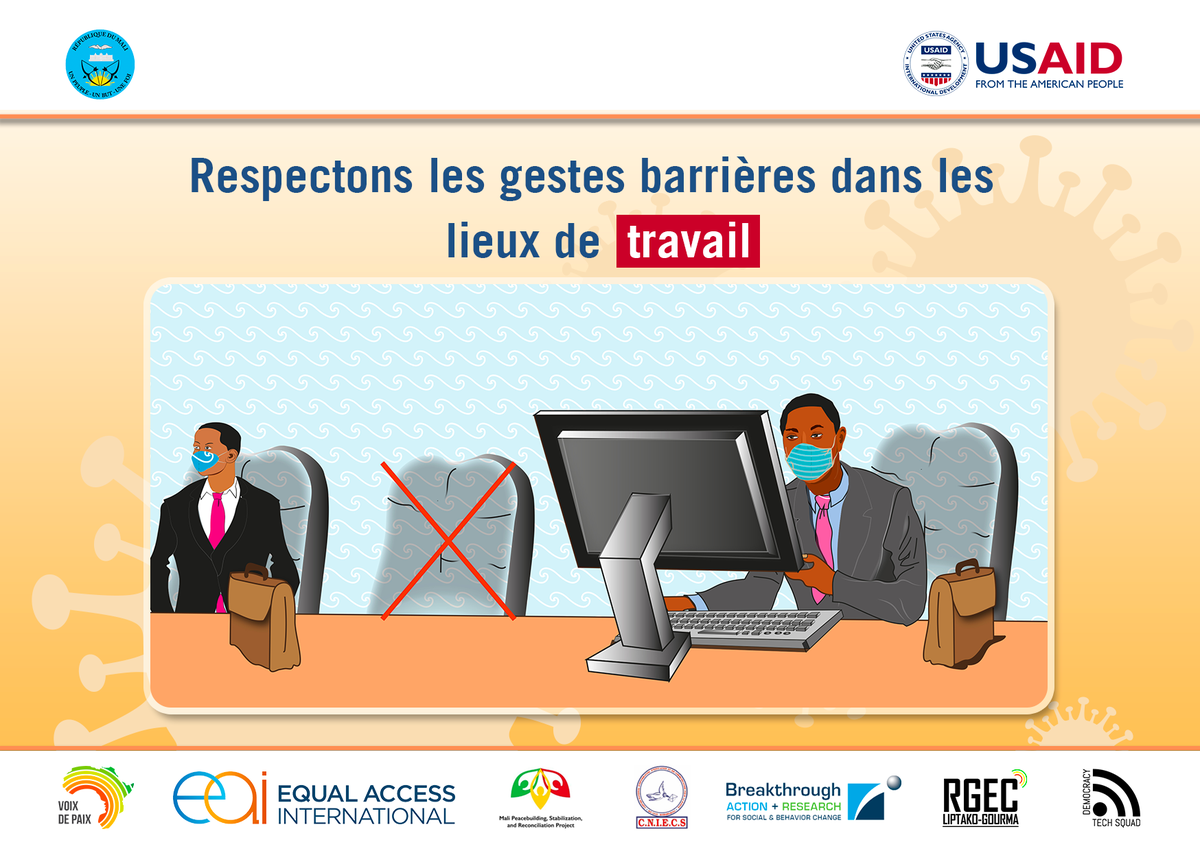 EqualAccessMali's tweet photo. Démarrons la semaine dans le respect des gestes barrières sur nos lieux de travail.
#StopCOVID19ml
#Je_porte_un_masque https://t.co/SiHoJMGYoc