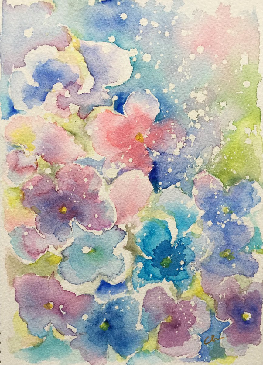 絵画 水彩画 紫陽花