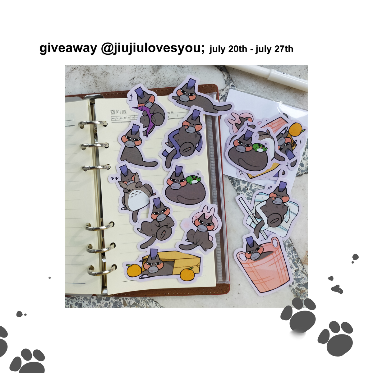 jiujiulovesyou's tweet photo. [ 🎁Hello everyone! It's nothing fancy, but I'm giving away some stickers!

To enter:
🎀Following @jiujiulovesyou
🎀Like + Retweet
+ (optional)Leave a lovemail for yourself, a friend, or someone you admire.

Thank you for your kindness and support.
Be respectful and good luck!🐾] https://t.co/HhjT142V71