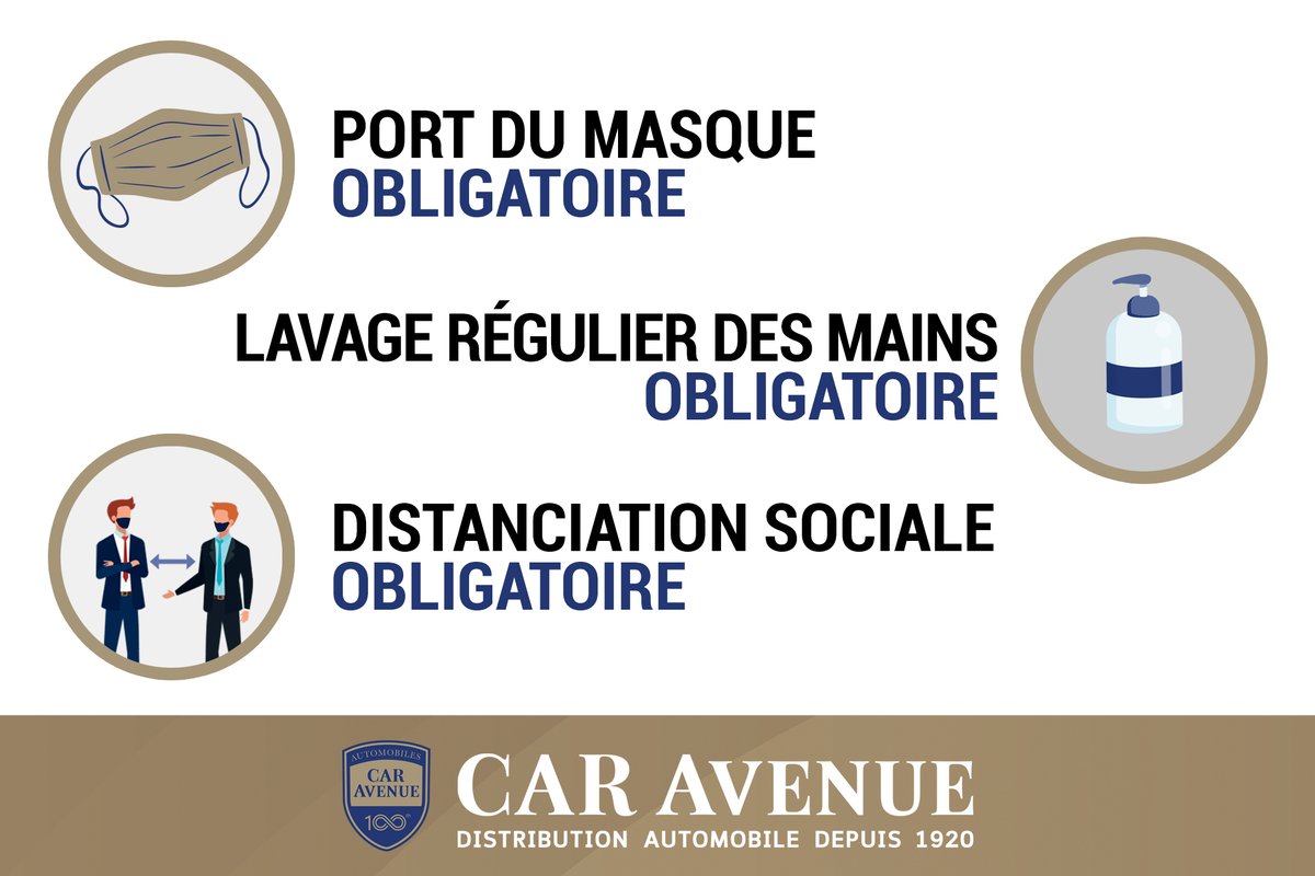 📢 INFORMATION CLIENTS 📢

À compter du lundi 20 juillet 2020, nous vous remercions de respecter les consignes suivantes dans l'ensemble des établissements du Groupe CAR Avenue.

Parce que votre sécurité est notre priorité, partageons les bons gestes, pas le virus ! 😷❌🦠
