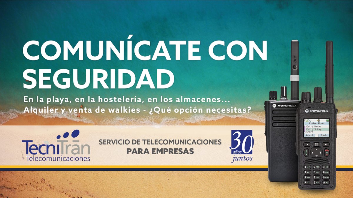 Tecnitran's tweet photo. 🏖️Este verano el control de las playas será fundamental. Por ello, ofrecemos servicio de venta y alquiler de #walkietlakies para equipar a los servicios de seguridad en las costas españolas. Si estás buscando una solución profesional contáctanos.  
👉 https://t.co/zz4g8ELZk8 https://t.co/Zx43ztrCMA