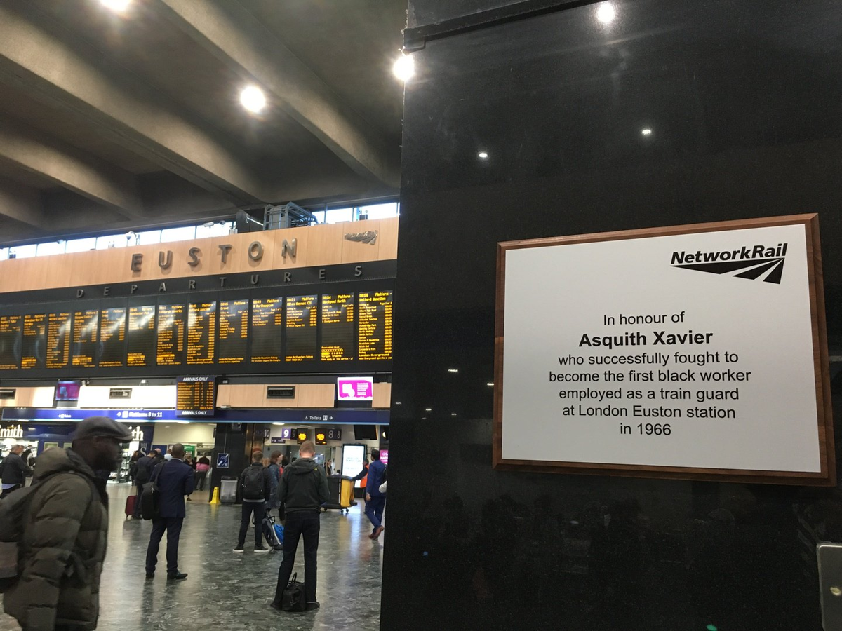 micketheridge's tweet photo. I remember learning about Asquith Xavier and "colour bars" on first @unisontheunion training I attended. There's an easy-to-miss and miserable-looking plaque at Euston commemorating him. Should be a statue of him on the concourse instead - an incredible story #BlackLivesMatter https://t.co/PTd4jkbxvY
