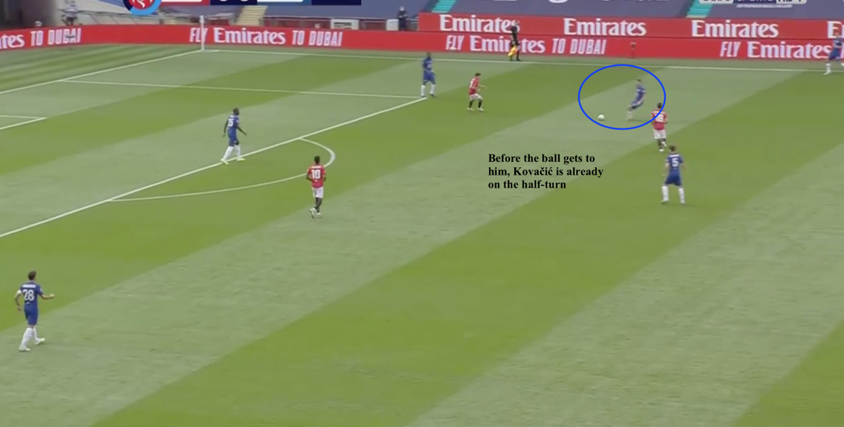 •The other key to helping Chelsea to play out from the back is Kovačić's body position - he almost always ensures he's receiving the ball on the half-turn having scanned the layout of the field around him
