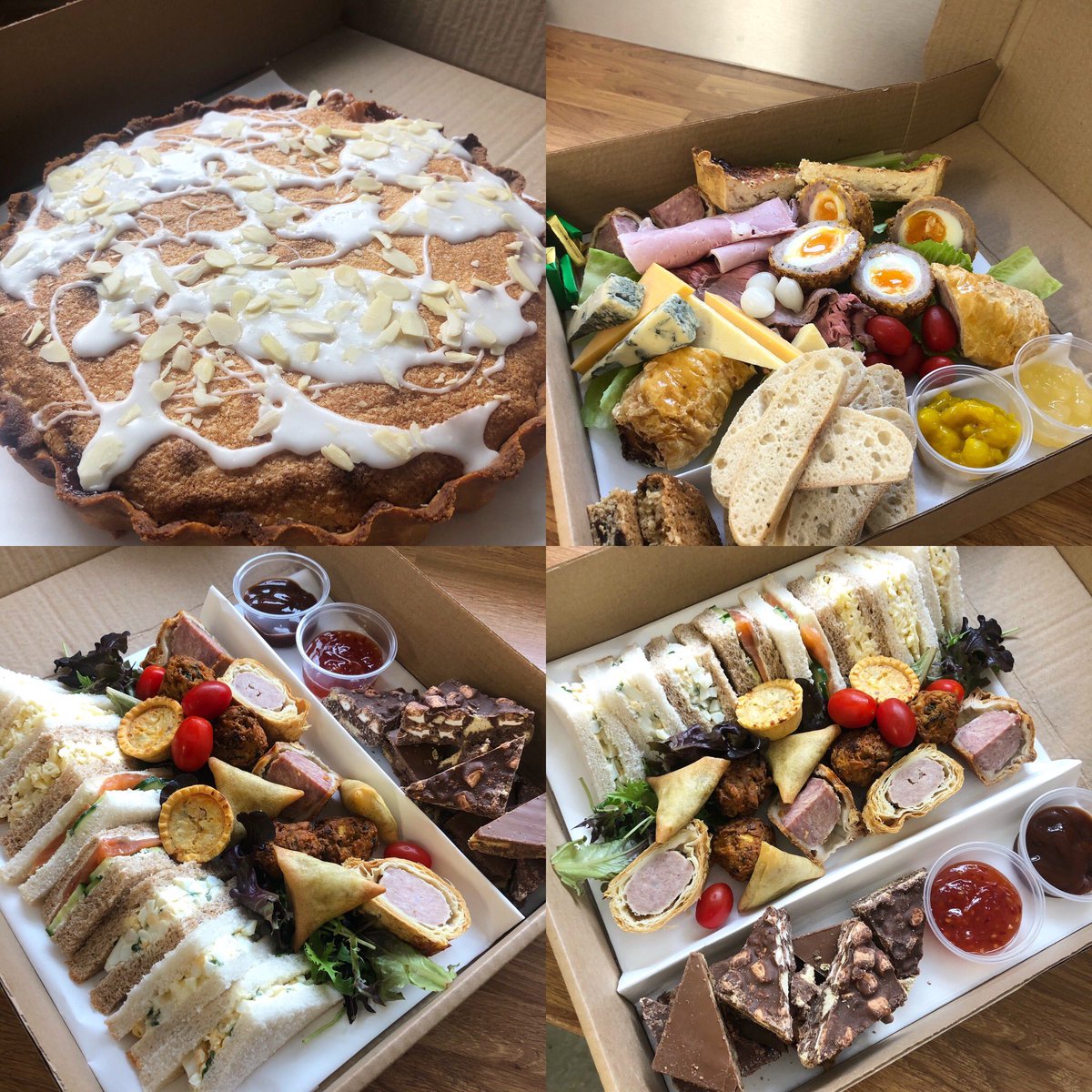 RachAlsKitchen's tweet photo. A few recent bits including #homemade #bakewelltart .. #cateringboxes .. #fruitscones and #ploughmanslunch #sharingboxes ... #catering #events #caterers #food ... https://t.co/Q6BOHy1pgl