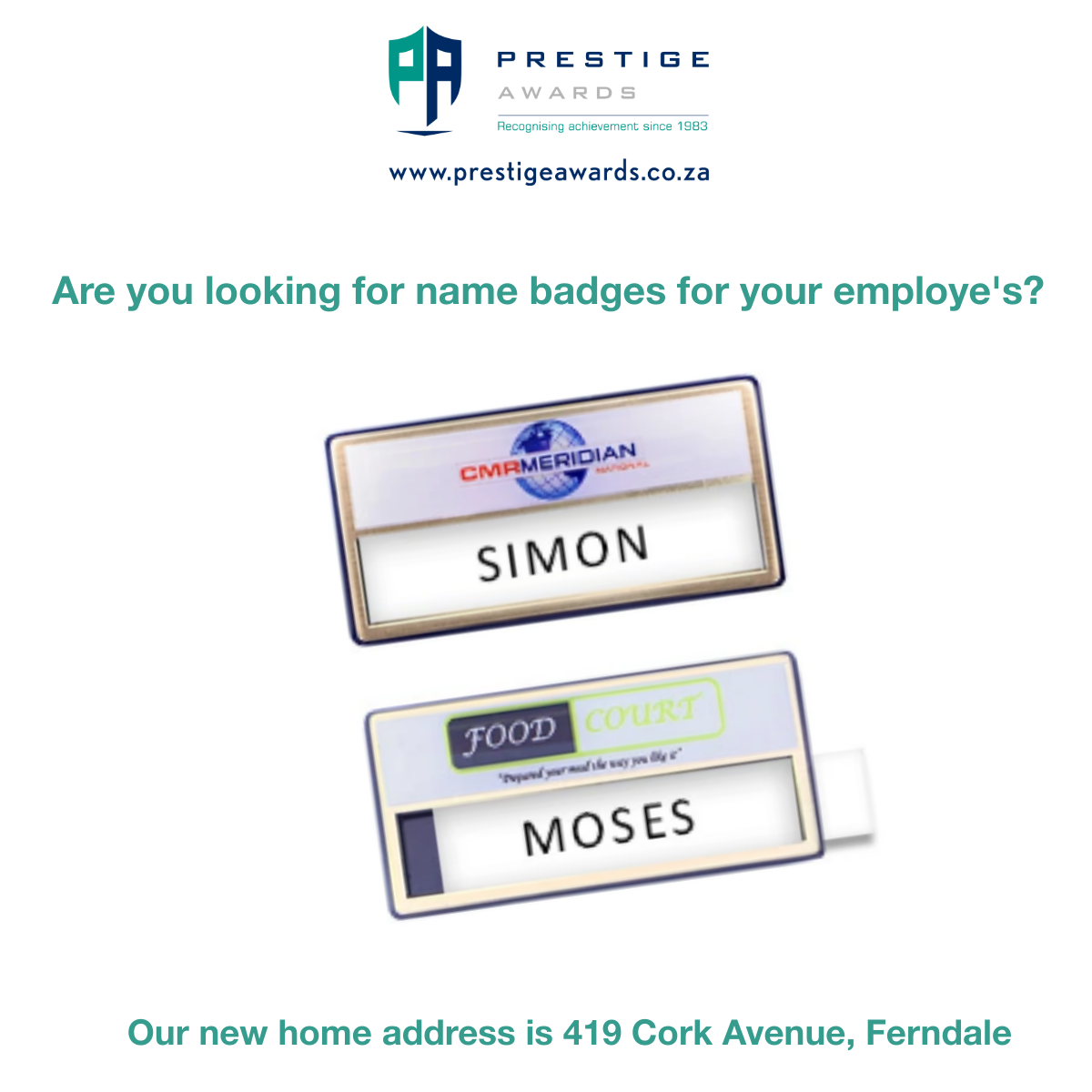Do you need name badges for your new employee's?
View our range at: prestigeawards.co.za/collections/ba…

#Name #Badges #Employee #New