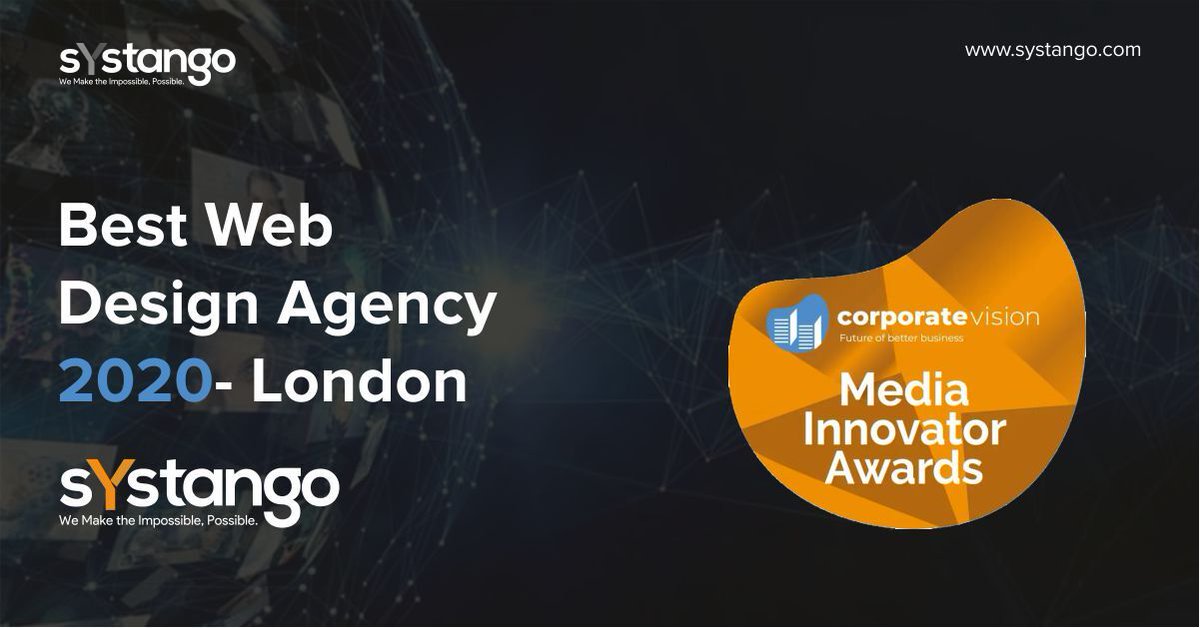 Systango's tweet photo. We are accredited as "Best Web Design Agency 2020-London" by Corporate Vision for the #mediainnovatorawards2020.
#webdesign #corporatevision
#websitedevelopment
#webdesignagency
#webdesignagencylondon
#agencyawards #mediainnovatorawards
#awardwinningagency #digitalagency https://t.co/r6tYCRBbGY
