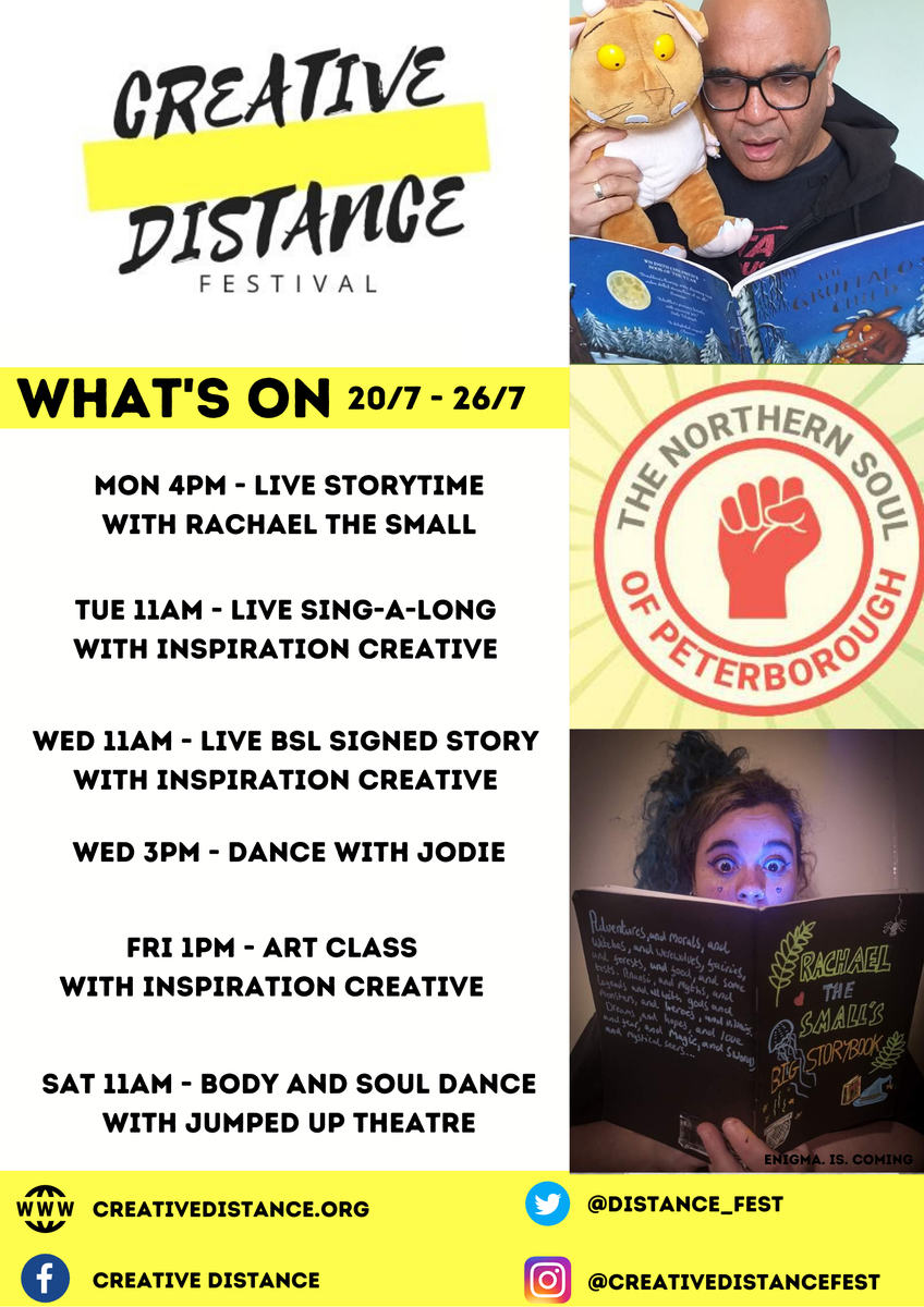 distance_fest's tweet photo. 📣📣📣 WHAT'S ON THIS WEEK! 📣📣📣
It's Monday, and we're back with more #LIVE events for you to get involved with. Kicking off at 4PM today with LIVE #storytime time courtesy of the fabulous @RachaeltheSmall 
Follow us across social media to keep up to date with all events 😀 https://t.co/k1ah9RGD7n