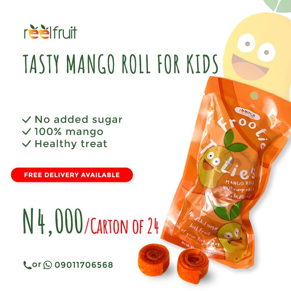 ReelFruit's tweet photo. Treat your kids to our tasty, healthy, mango roll. FREE delivery in Lagos, Abuja and Port Harcourt (terms and conditions apply).
#healthysnack #healthyforkids #mangoroll #tasty #noaddedsugar #snackforkids #frooties https://t.co/X5iFlY4DEl
