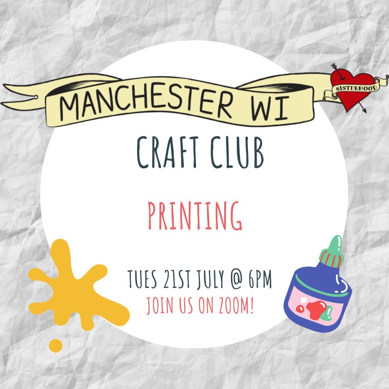ManchesterWI's tweet photo. Tomorrow our craft club are experimenting with printing! Join their zoom workshop to learn about different printing techniques. Head to the events on our website to sign up #manchesterwi #womensinstitute #myvirtualwi #craftclub #wi #printing https://t.co/qYtK47Pqjq