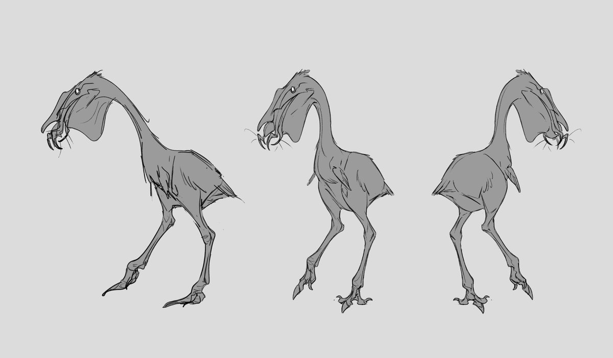 Design nr.4 appealed to me most due to how different it was from what one would normally imagine an "avian scavenger" to look like (vulturine, flying). Once I& #39;d chosen a design, I went over it again and refined the anatomy/structure, especially that of the beak. (3/?)