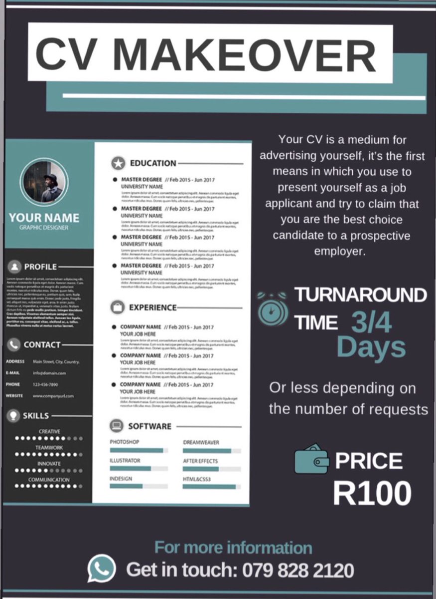 Vonganiey's tweet photo. A CV is one of the most important job-search documents, itโs a medium to sell yourself to your future employer โจ
For an outstanding, professional CV Makeover & Revamp at an affordable price please Contact: 0798282120 ๐ฒ or DM me ๐ฅ
#applydifferently #cvdesigns #standout https://t.co/H7zNe29fpX