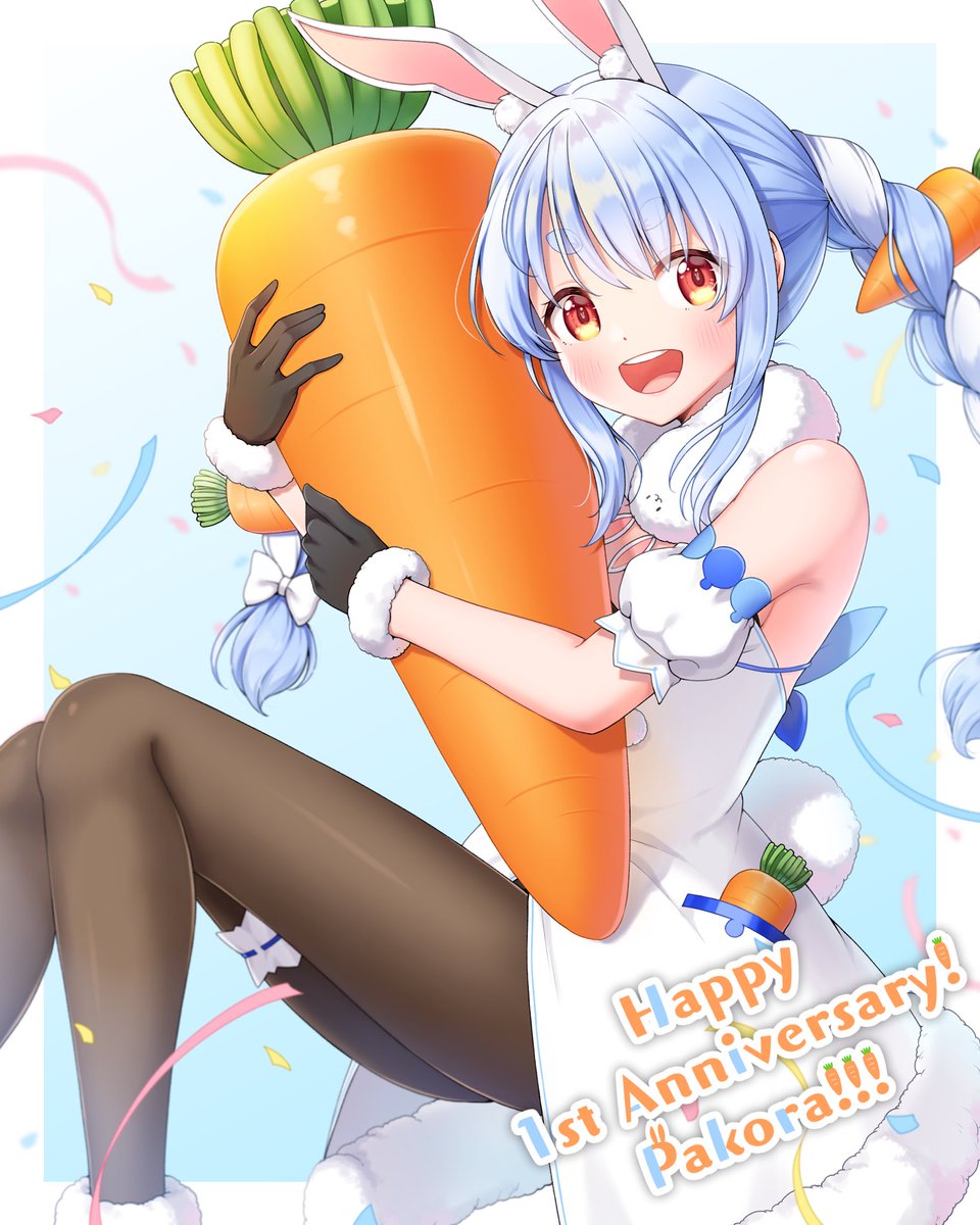兎田ぺこら 「遅くなっちゃったけど、ぺこちゃんでデビュー1周年おめでとう〜???
これからもそ」|ともず🍪ホロメン毎日デフォルメのイラスト