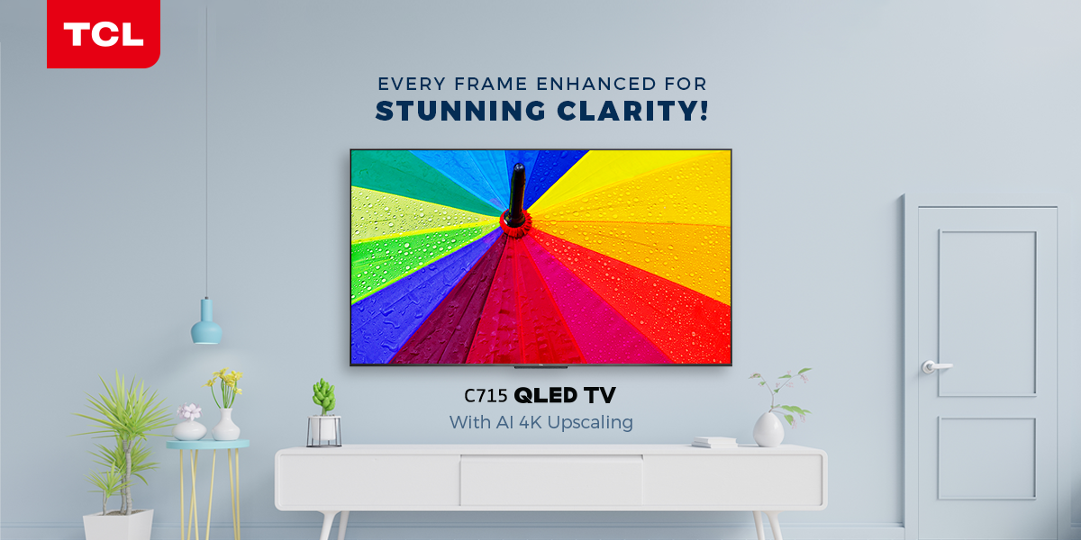 tcl_india's tweet photo. Only the best viewing experience will do for your family time. 

That's why #TCL C715 #QLED 4K #TV turns every frame, regardless of the video source, to vivid 4K quality with proprietary AI 2K-4K upscaling technology.

Know more: https://t.co/DIzL6n38WU https://t.co/BqVt5s3YcF