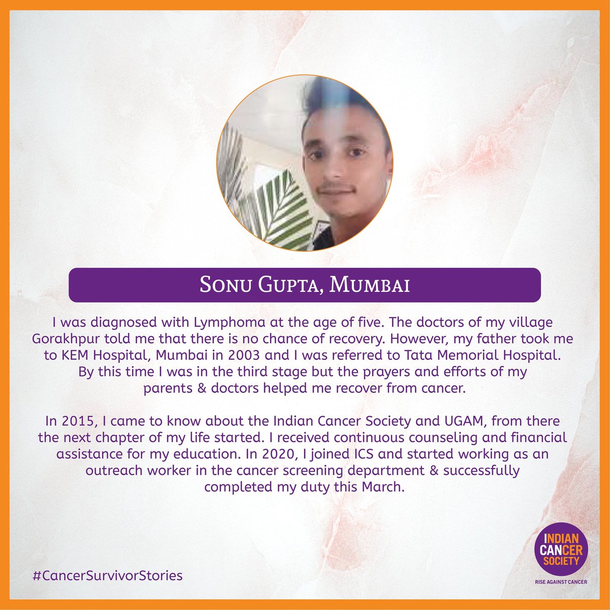 ics_1951's tweet photo. Boundaries & lack of facilities should not deprive a patient of the right treatment. Sonu Gupta, a #childhoodcancer victor & ICS’s childhood #cancersurvivorsupportgroup #UGAM member proved it right.
#humansofbombay #CancerSurvivors #IndianCancerSociety #cancervictor https://t.co/B0QMcXPF1J