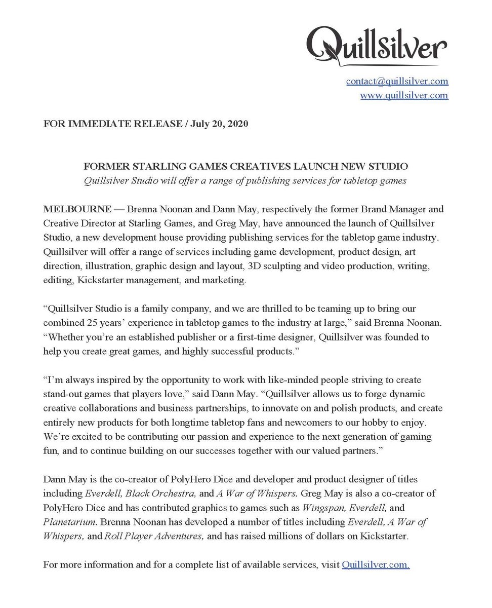 byQuillsilver's tweet image. We - @brennanoonan, @gameartcreative, &amp;amp; @GregMayArtist - are so excited to officially announce the launch of Quillsilver Studio! Working w/ publishers &amp;amp; designers to turn great game ideas into successful products is our passion, &amp;amp; we can't wait to show all that we're working on.