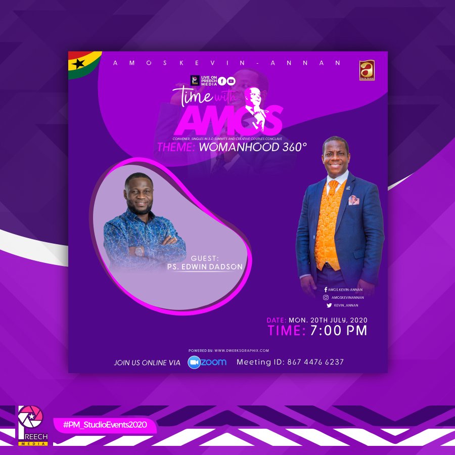 PreechMedia's tweet photo. #PM_StudioEvent2020
#TimeWithAmos
#Womanhood360

TIME WITH AMOS

Theme: Womanhood 360°

📅 Monday, 20th July, 2020
🕓 7pm
Live on Facebook: Preech Media
Zoom - Meeting ID: 867 4476 6237 https://t.co/UvfitURILQ