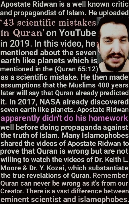 AbdullahProfit's tweet photo. When Apostate Ridwan thought of making videos against the truth of Islam he knew before that many islamophobes will support him foolishly, blindly and without any cross checking the facts.
43 scientific mistakes in Quran as he mentioned have already been debunked by many others. https://t.co/qvK3FwkKRg