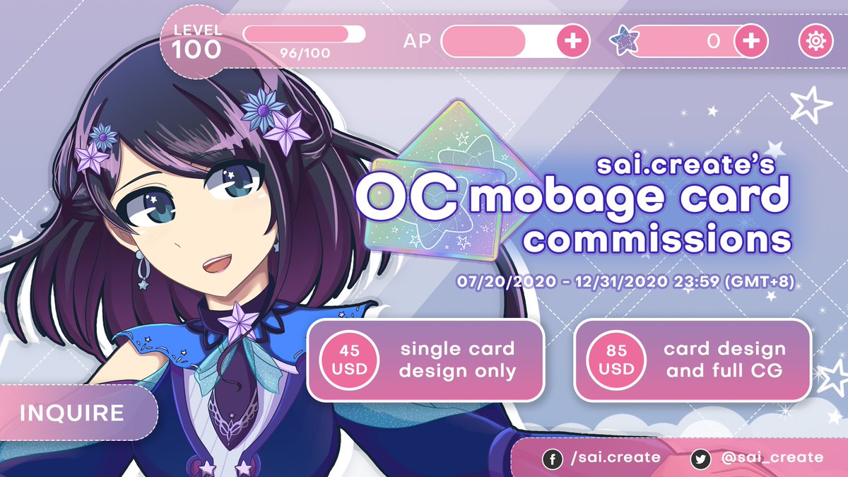  ART COMMISSIONS Ever dream of having your own  #OCMobageCard? Alright, let's do it! Here's to a fun twist. Special art commissions are now open~! Check this link for more~⇢  https://bit.ly/OCMobageComms RTs appreciated. Thanks!  #art  #commissions  #commissionsopen