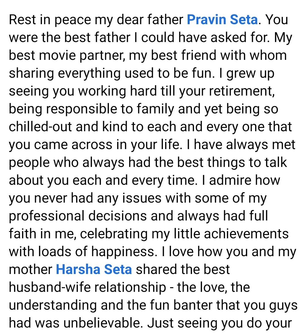 fenil_seta's tweet photo. Rest in peace my dear father @PravinSeta. Love you so much (30-11-1953 to 17-07-2020) https://t.co/dmOQ3oWran