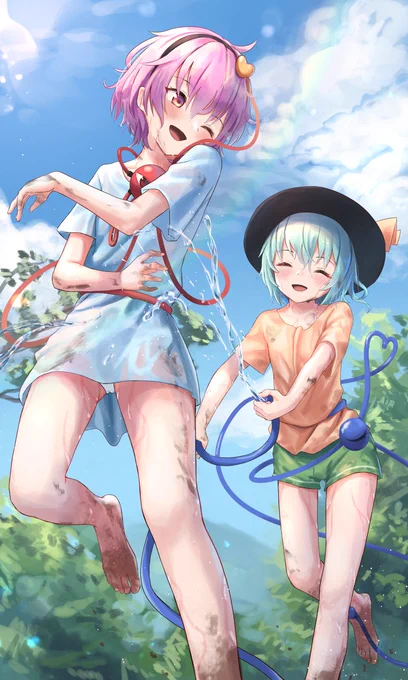 姉妹で水遊び 