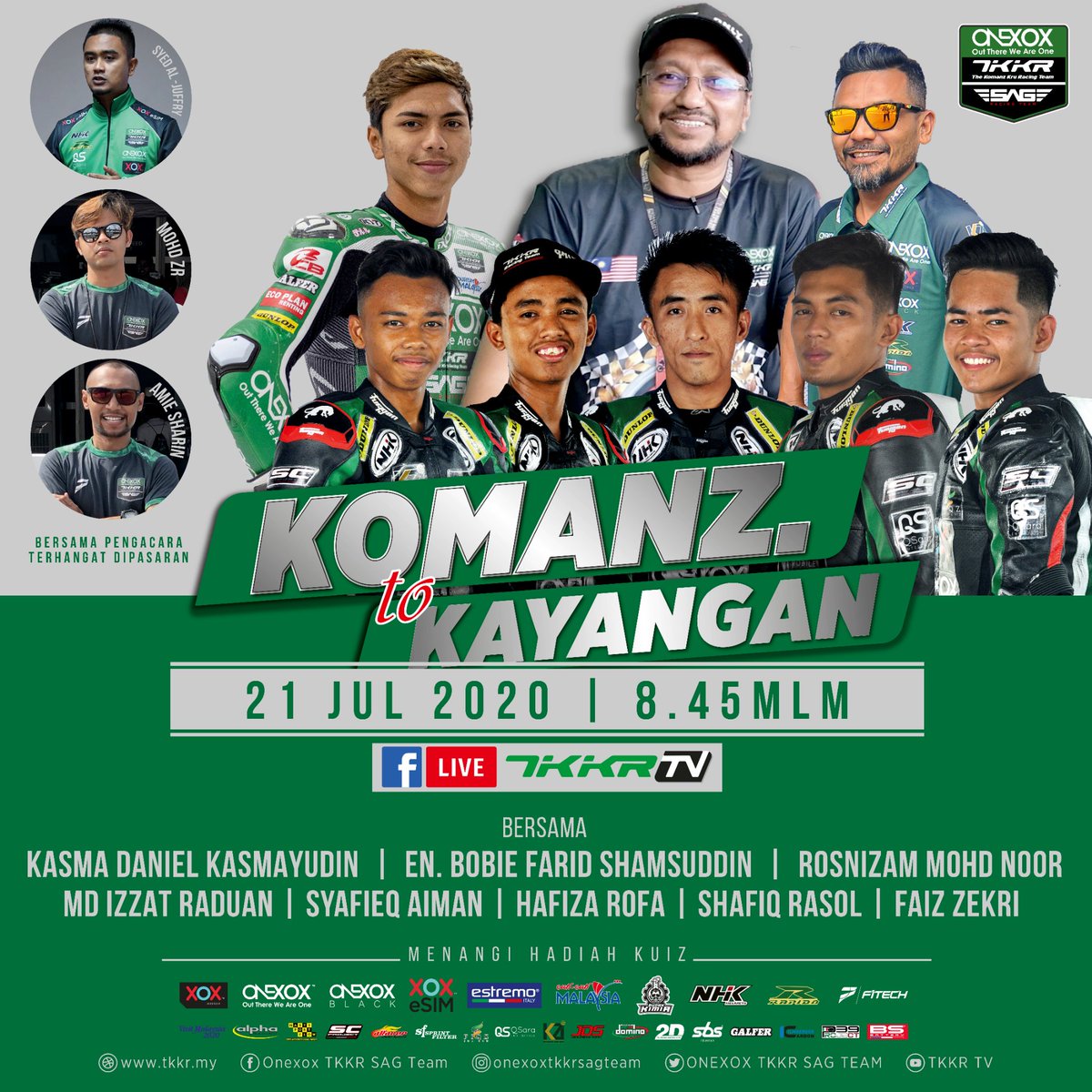 tkkrracingteam's tweet photo. TKKR KOMANZ to Kayangan minggu ini akan bersiaran langsung bersama Pelumba Moto2 Negara Kasma Daniel , Pemenang Podium CP125 &amp; WIRA KBS Malaysia CubPrix pusingan 1 Md Syafieq Aiman , Md Shafiq Rasol , Md Hafiza Rofa , Faiz Zekri , Md Izzat Raduan. https://t.co/RLnfizlVQt