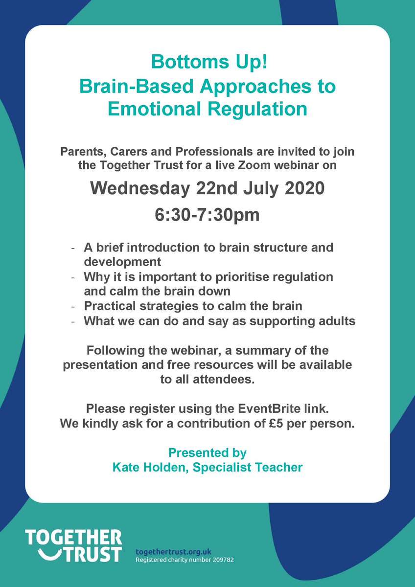 Kate Holden, an Advisory Teacher at the Together Trust, is inviting parents, carers and professionals to a webinar on supporting young people to #calm their minds from the bottom up. 🧠🧘 Find out more about the #webinar and register on the following link: ow.ly/kO2D50ACHyb