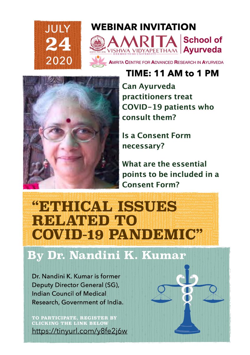 Coming up on Friday, 24 July 2020.... Webinar by Dr. Nandini K Kumar, Former Dy. Director General, ICMR