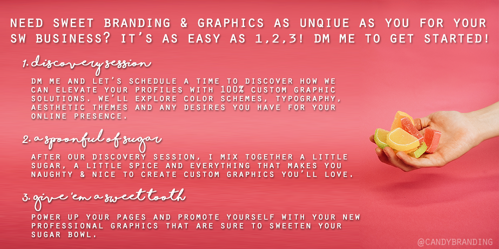 CandyBranding's tweet photo. Welcome to @candybranding, I'm Sloane, a sex positive design nerd creating empowering graphics for sex workers.
DM me for pricing inquiries & referrals! π
#sexworkers #cammodels #swdesign #supportsexworkers #chaturbatebio #onlyfansgraphics #adultgraphics https://t.co/dM3vBpt9j1