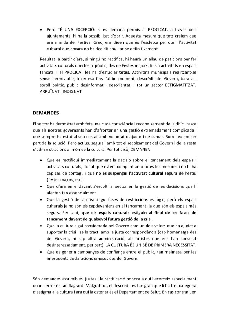 ElCollectiu's tweet photo. La cultura està fent els deures: política, no deixeu que sigui el primer a caure. 
#laculturaessegura https://t.co/4NtOXrT1nd