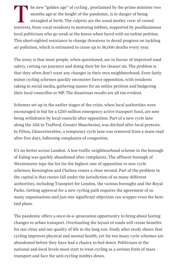 cont'd: Ingredients of political debates "Nimbys are putting the brakes on our cycling revolution", says  @thetimes