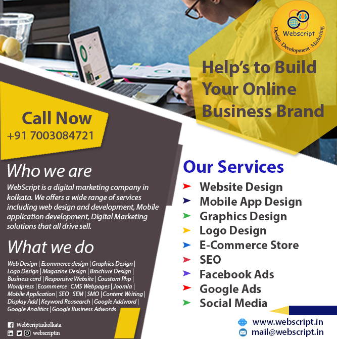 webscriptin's tweet photo. Reach to your potential customers through our Digital Marketing Strategies. We help to Build your Business Brand.

To know more, you can:
Call/Whatsapp: +91 70030 84721
Email: mail@webscript.in
Website: https://t.co/pAbkD8s11Z
Instagram: webscriptin
Facebook: WebScriptinkolkata https://t.co/6FFkgwcYHu
