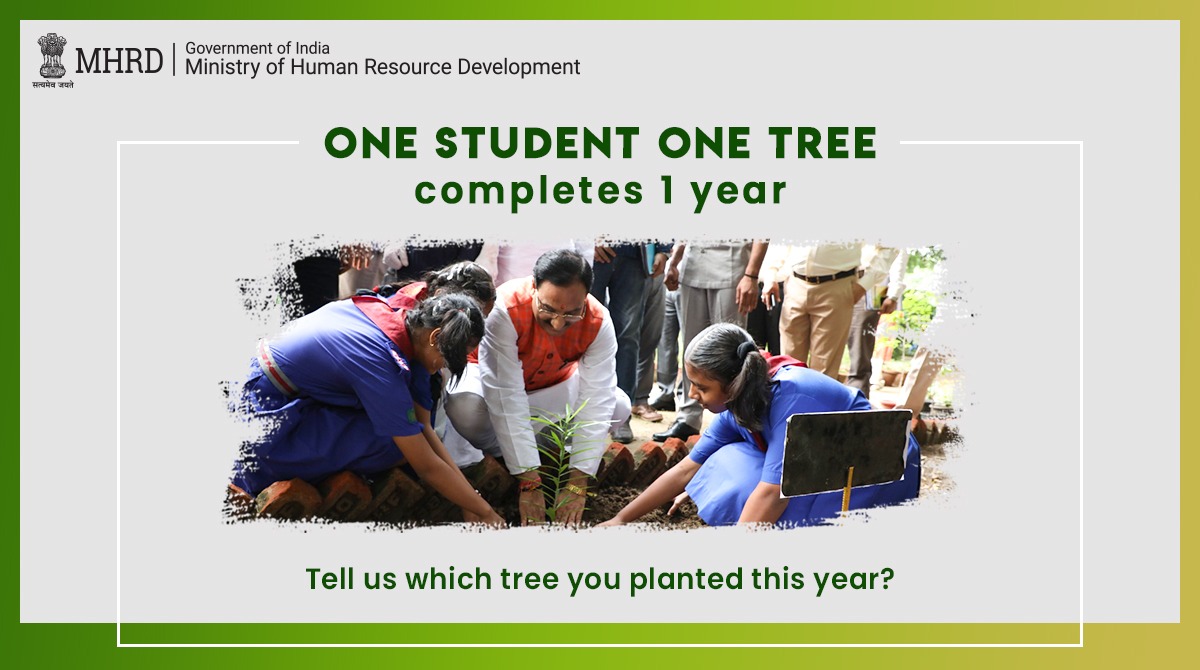 🎉#OneStudentOneTree campaign turns 1⃣!
Students, thank you for making this initiative a huge success.
🌳🌳🌳🌳🌳🌳🌳🌳🌳🌳🌳🌳🌳
We would love to know which tree you planted in the past 1 year. 
Please share with us your contributions in the comments using #NurturingNATURE.