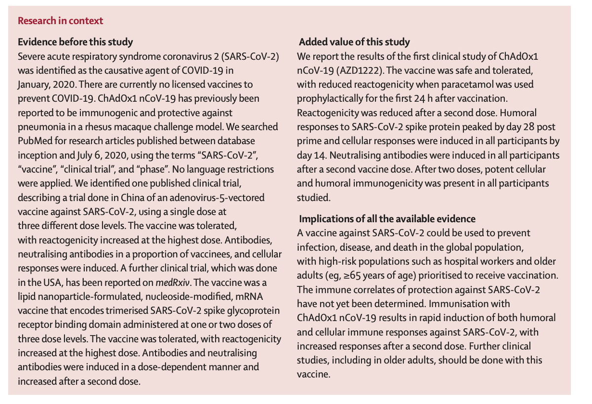 pmarsupia's tweet image. 🔴 Buenas noticias! Publicado en The Lancet: vacuna de Oxford.

Resultados de la Fase I en 1.077 humanos. Todos los participantes desarollaron anticuerpos y respuesta inmune celular después de dos dosis.

Vacuna que ya está probándose en la Fase III. marlin-prod.literatumonline.com/pb-assets/Lanc…