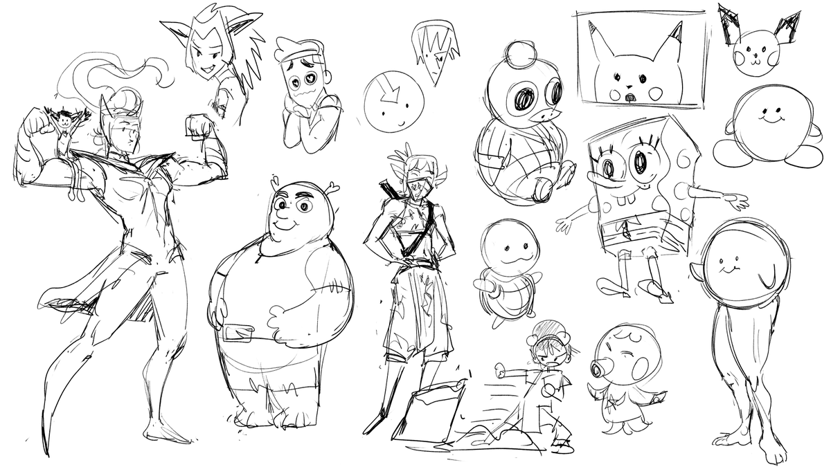 thought i'd share some silly warmup sketches of me trying to get used to my new tablet... the challenge was to draw a bunch of characters from memory ??