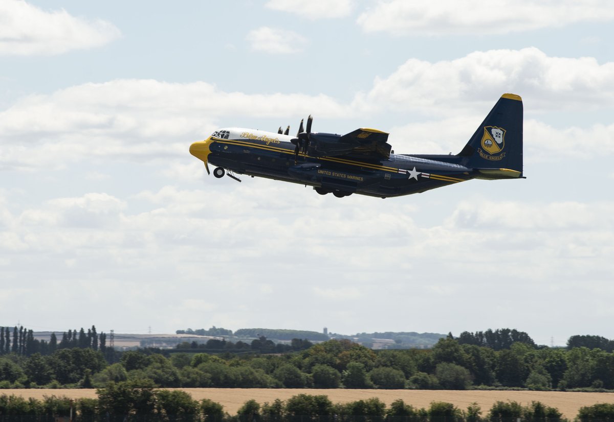 BlueAngels's tweet photo. Good Morning, #BAFans!

Your C-130 pilots and are currently performing their first functional check flight (FCF) in our new C-130J this morning over England!

#BlueAngels #USMC #SemperFi #USNavy #ForgedByTheSea https://t.co/z6tz9wonmS
