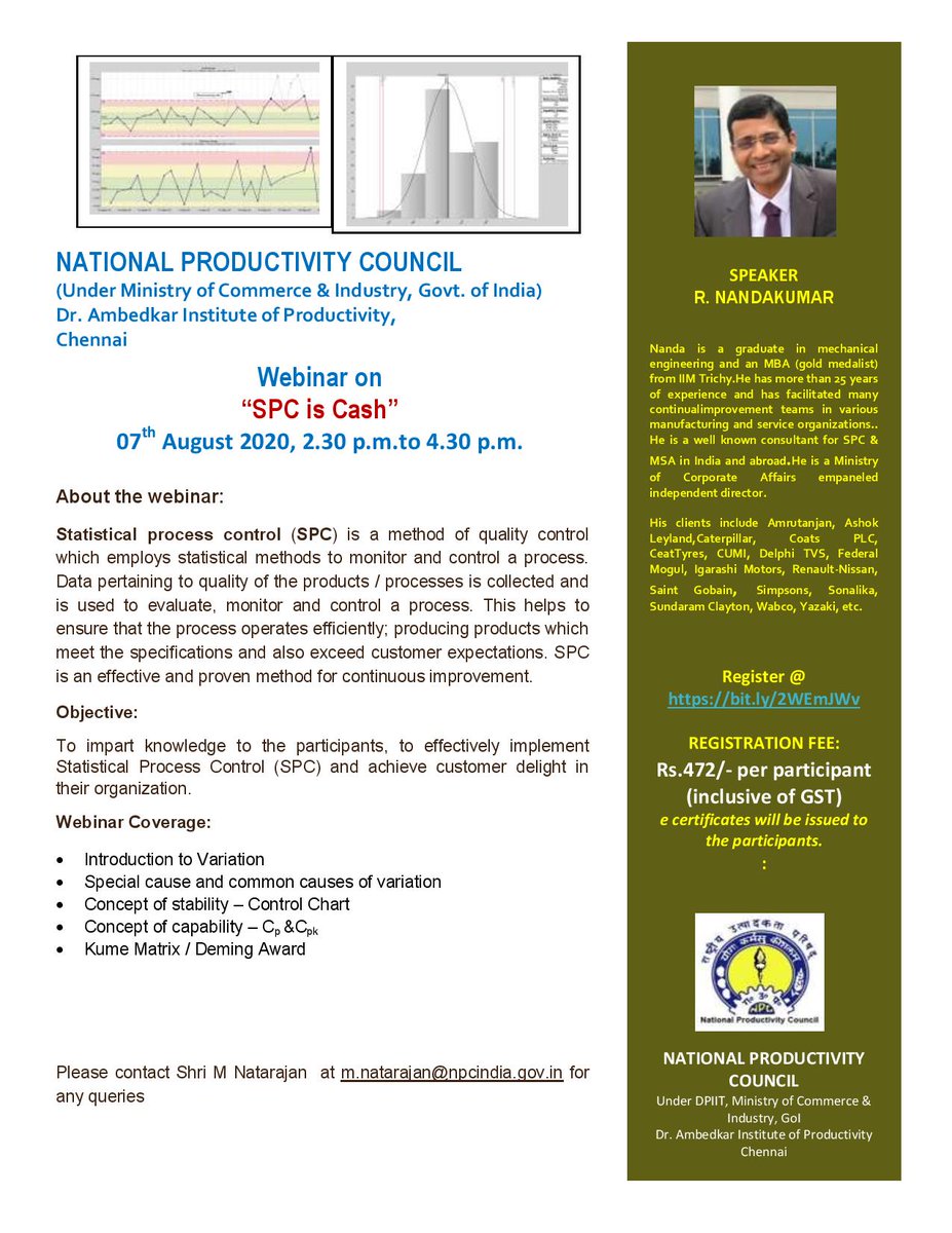 MNatara85882651's tweet photo. Learn to effectively implement Statistical Process Control (SPC) and achieve customer delight in your organization in our webinar on "SPC is Cash" on 07th August 2020.
Kindly register https://t.co/RR7Tc2yOeA 
Few hrs left....
@UPNEDA_Agency
 
@UUDehradun
 
@ximbee
 
@UNFCCC https://t.co/TlHVuJux6e