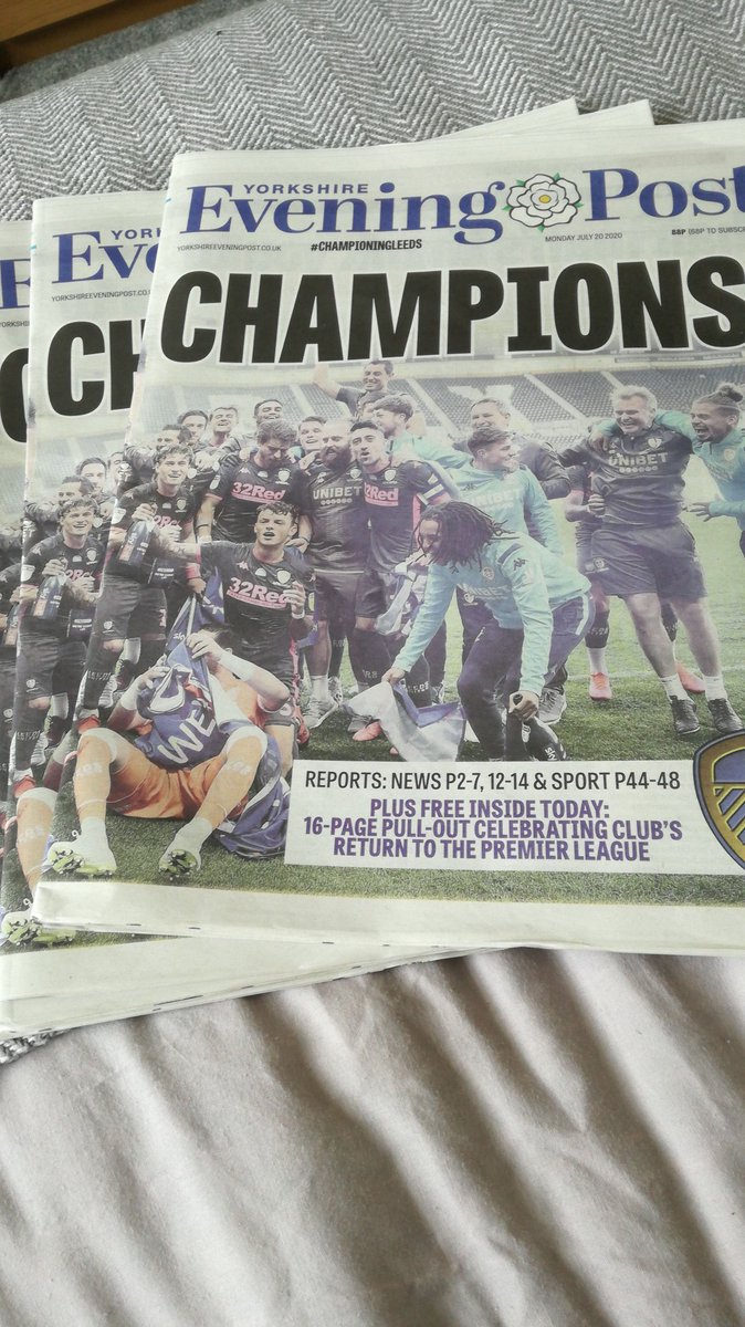 KatieJB87's tweet photo. Painfully early start to make sure I got enough copies of this collectors' item! @LeedsUnitedYEP @LeedsNews #LUFC #champions #LeedsUnited #wedidit #frameit #celebrationscontinue https://t.co/nK35RmVR9O