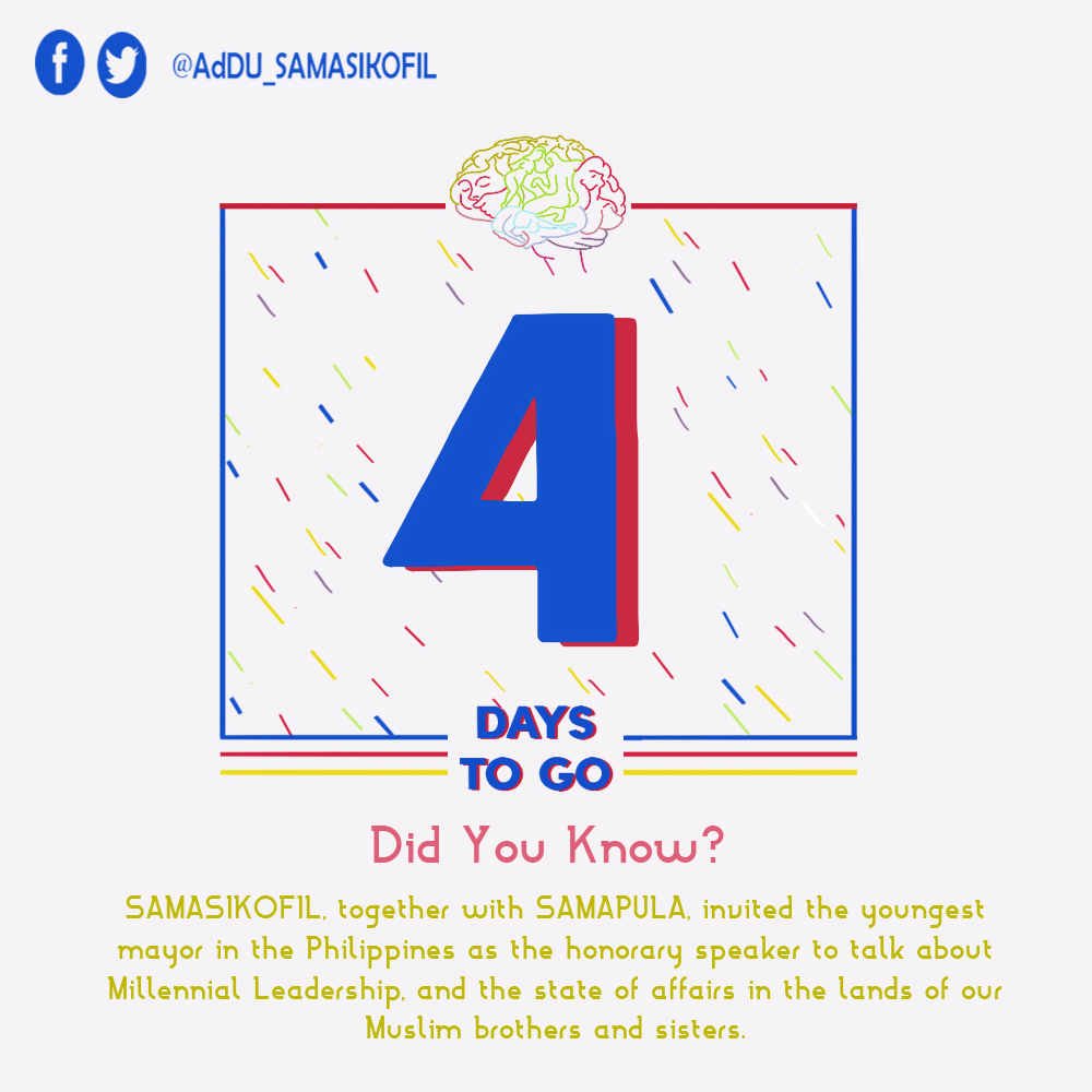 addusamasiko's tweet photo. PANAGDUYOG COUNTDOWN | 4 days left already?? The SAMASIKOFIL Online Orientation is fast approaching! Here's another fun fact about SAMASIKOFIL. #PrimedforExcellence🔱 https://t.co/awC76FmXjr