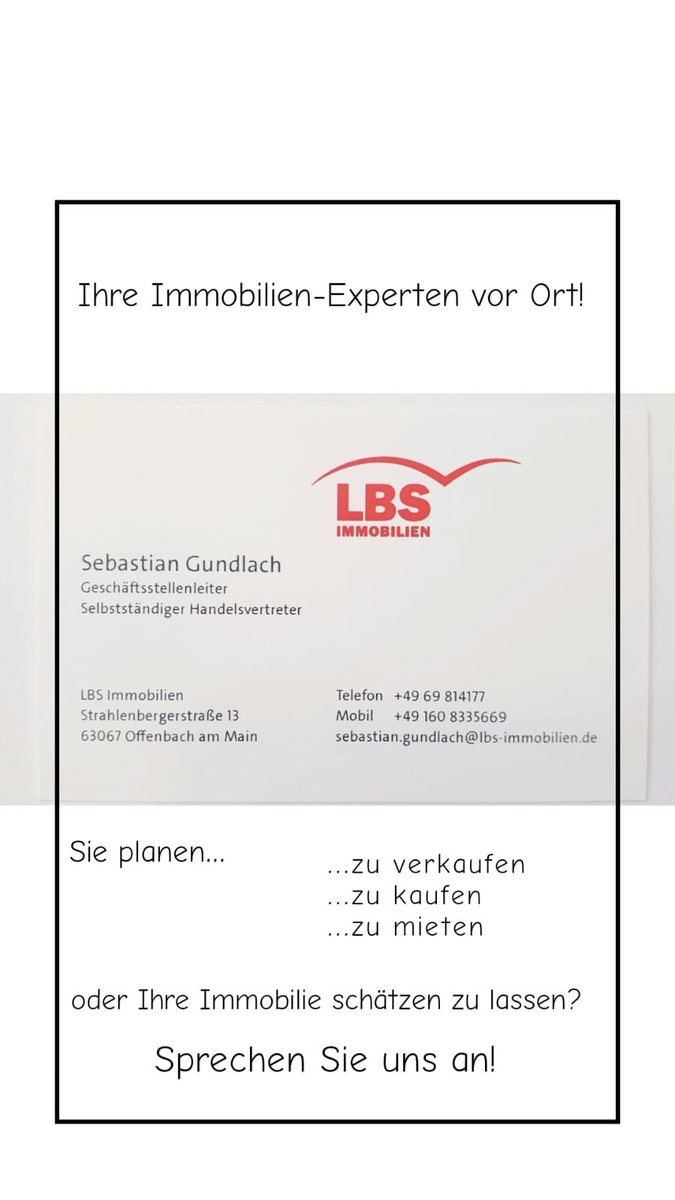 GundlachSge83's tweet photo. #Frankfurt
#Offenbach
#Rhein-Main
#Immobilien
- #Immobilienbewertung
- #Verkauf vorbereiten
- #Käufer finden
- #Notartermin organisieren
Ich plane ....
- zu #verkaufen
- zu #kaufen
- zu #vermieten
- meine Immobilie schätzen zu lassen
#LBS Immobilien Frankfurt und Offenbach! https://t.co/D79ZBLrvPv