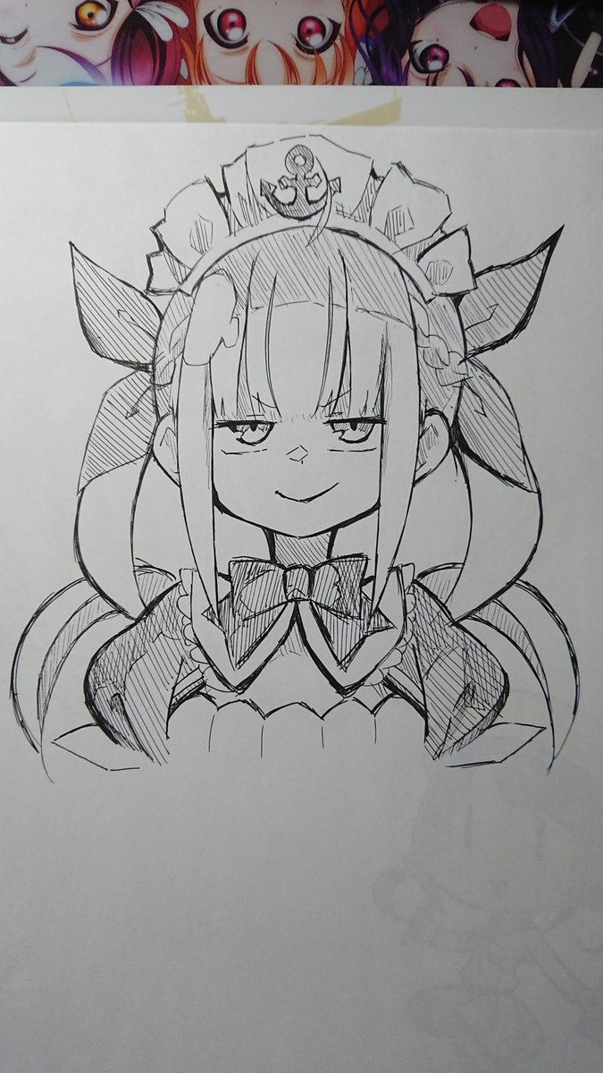 今日の配信で描いた落書き達を一応あげておきます!ボールペンで模写&amp;一発描きというわりと鬼畜ゲーをやってみましたが、めっちゃ難しかったぁ…ほぼほぼ、あくあちゃんしか描いてないけどねっ(‾▽‾;) 