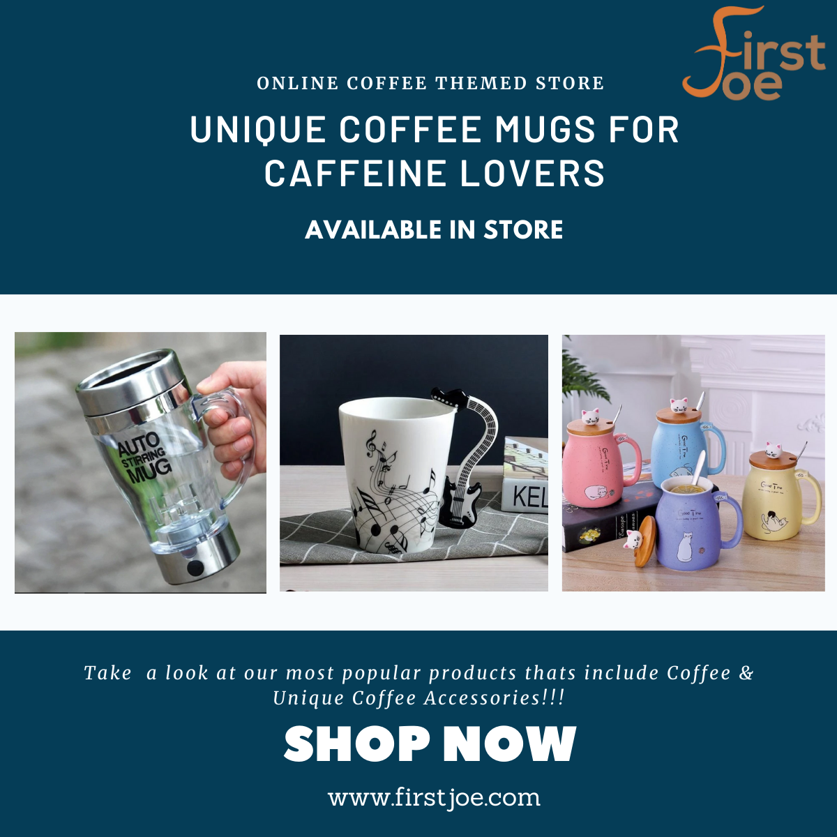 Say Good bye to plain boring white cups and say hello to unique coffee accessories that express who you are.
Take a look at some of our most popular novelty coffee mugs, and more!
Visit our Store: firstjoe.com

#coffee #lover #gifts #store #mugs #spoons #accessories