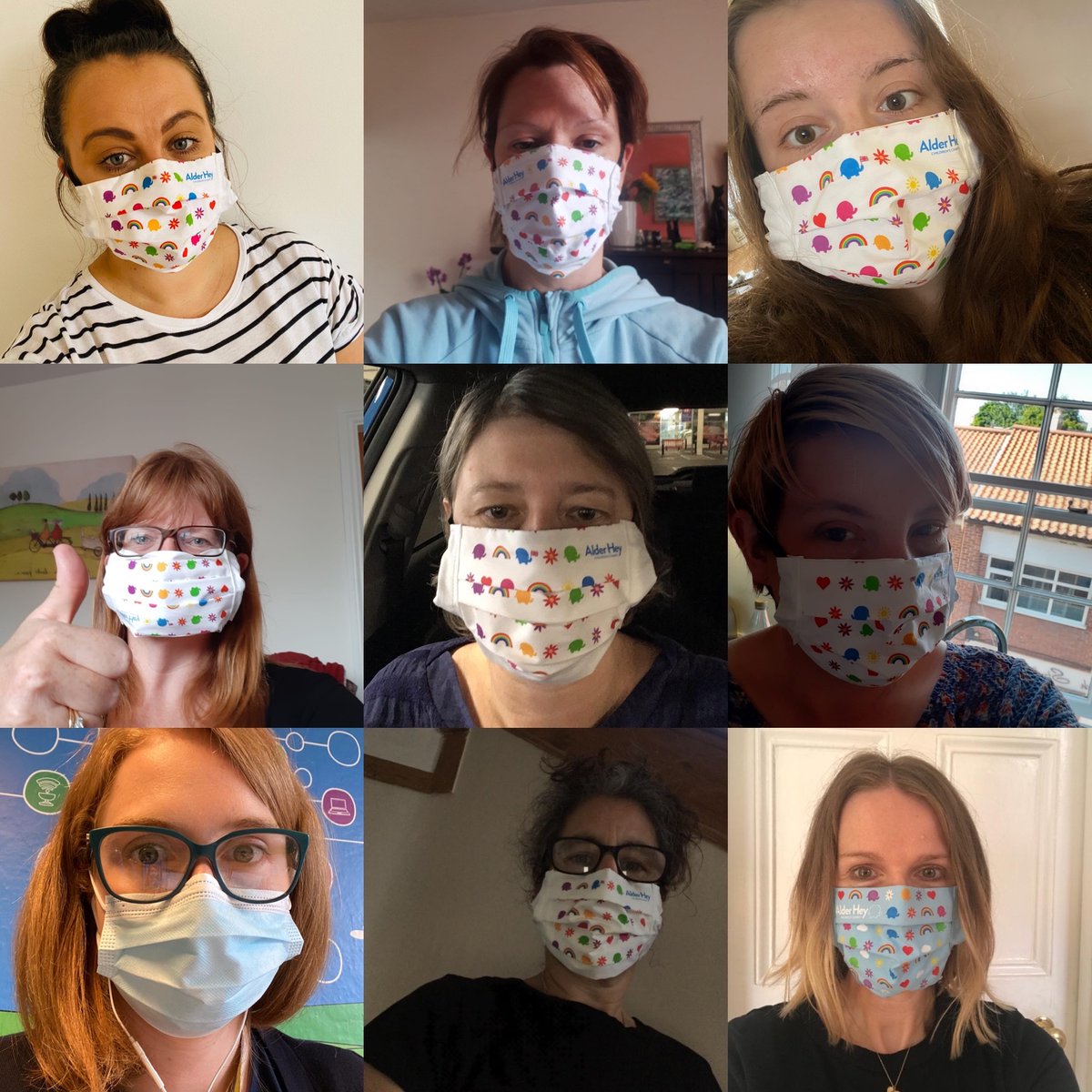Have you got your <a href="/AlderHeyCharity/">Alder Hey Children’s Charity</a> face masks? Here’s some of the team modelling theirs, we are all smiling behind the masks! 😊 😷 #maskmonday  #StaySafe #WearAMask