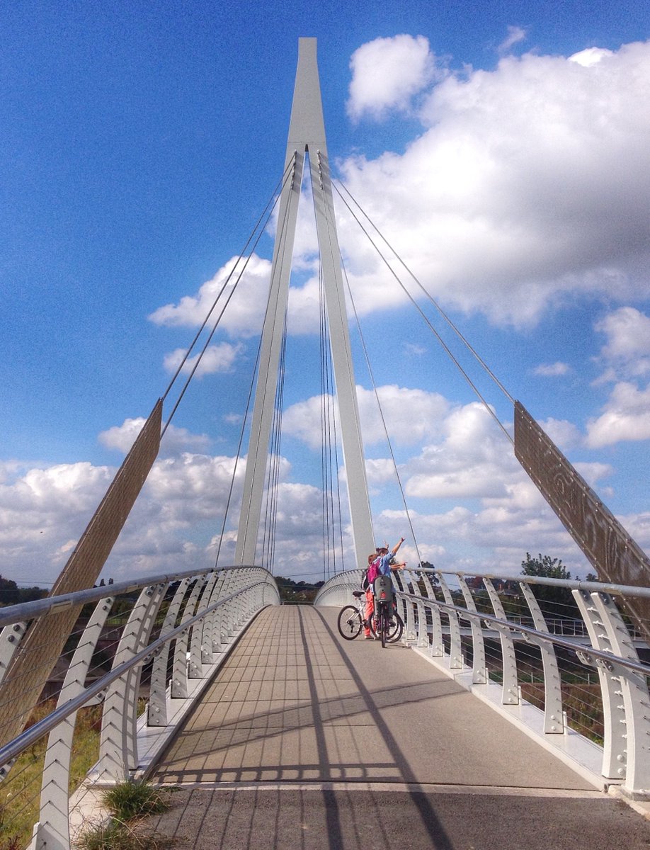ActionPhillip's tweet photo. Hey #herefordhour how are you all today? 
What glorious weather it is again.
I recently discovered the Greenway Bridge. 
It's a lovely contemplative walk from my office over at Skylon Park.
Unusually modern for our traditional city. https://t.co/0Nju2ExoaH